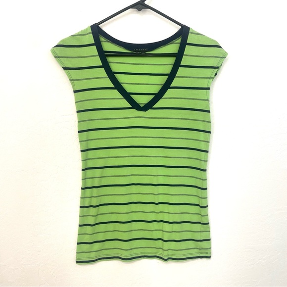 Theory- bright green and blue striped v neck tank- small - Picture 10 of 12